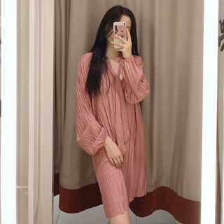 (Order) Đầm xếp li tay dài (Có 3 màu)