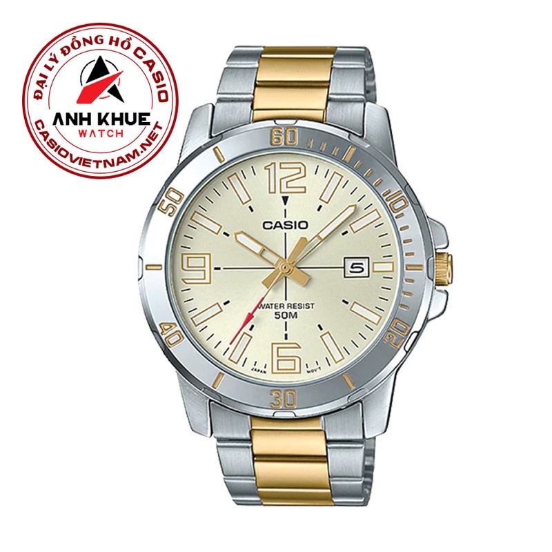 Đồng Hồ Nam Casio MTP-VD01SG-9BVUDF Dây Kim Loại Mạ Vàng - Nền Mặt Màu Vàng - Kim Dạ Quang