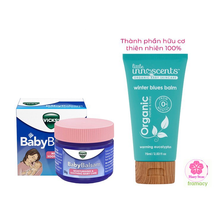 Dầu bôi ấm ngực Vicks Baby Balsam (50g)/Little Innoscents Organic (75ml), Úc chống cảm cho trẻ từ 3 tháng tuổi