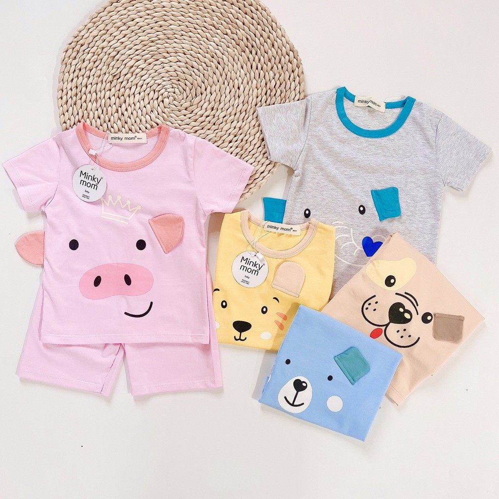 Bộ Cộc Minky Mom Họa Tiết Động Vật Có Tai Heo Hồng