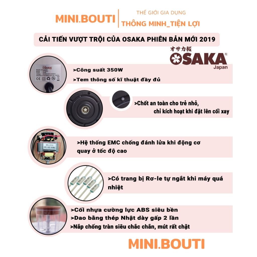 Máy Xay Sinh Tố MINIBOUTI Máy Xay Sinh Tố OSAKA Cầm Tay Đa Năng Phiên Bản Mới Xay Đá Xay Thịt Bảo Hành 12 Tháng