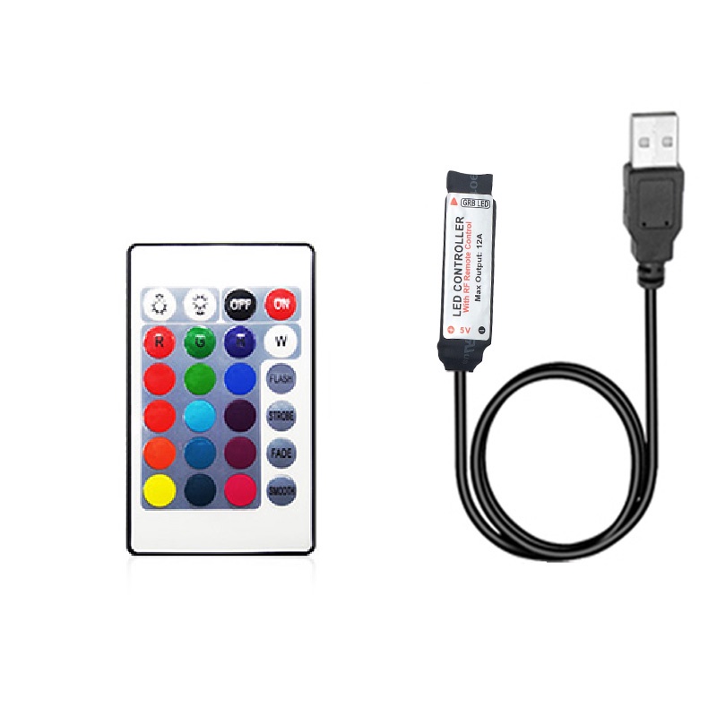Bộ Điều Khiển Đèn LED 5V-24V USB RGB RF IR 3Key 24Key RGB 4 Pin Giao Diện USB Cho 5050 2835 3528 RGB