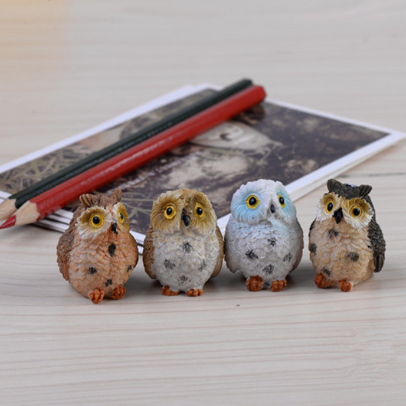Set 4 Mô Hình Cú Mèo Mini Bằng Nhựa Resin Dùng Trang Trí Sân Vườn / Nhà Búp Bê
