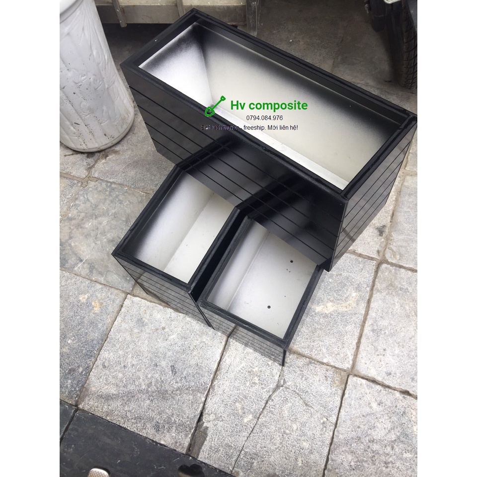 Chậu trồng cây composite màu đen 60x20x25