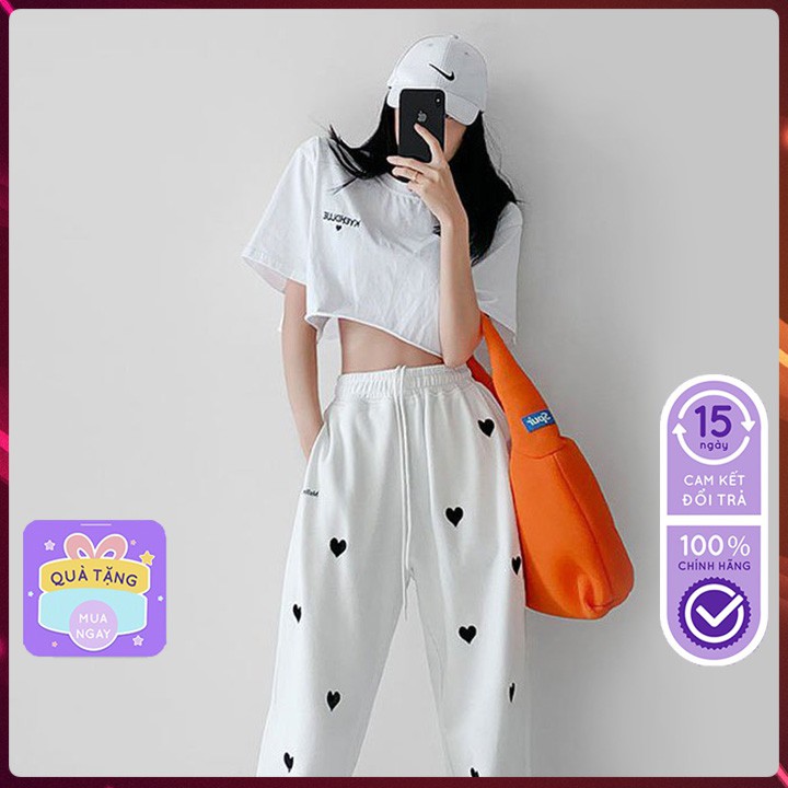 SET Áo CROPTOP Cộc Tay + Quần JOGGER TIM Cực Xinh Chất Thun Mềm Mát, Bộ Quần Áo Form Rộng Giá Rẻ