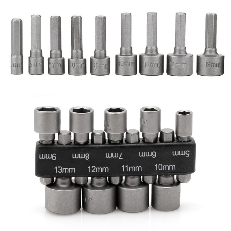 Set 9 ngàm gắn mũi khoan 1/4&quot; 5-13mm cao cấp tiện dụng