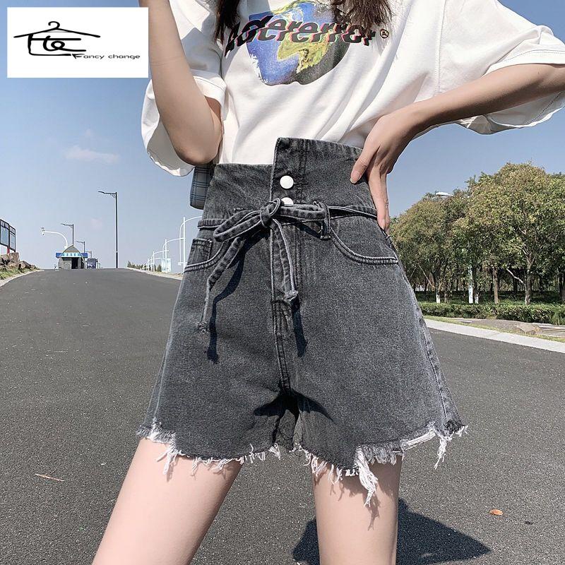 Quần Short Denim Lưng Cao Ống Rộng Phong Cách Nhật Bản Thời Trang Mùa Hè Hàng Mới