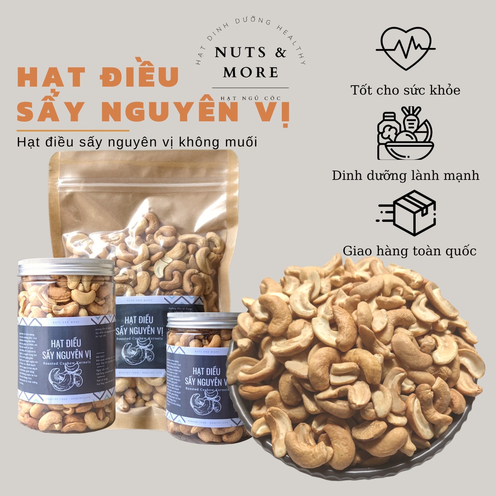 Hạt điều sấy nguyên vị 500g, hạt điều sấy chín ăn liền, hạt điều rang không muối thơm ngon chất lượng