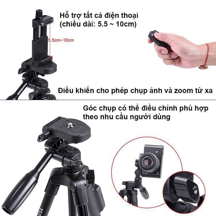 Chân giá đỡ cao cấp Yenteng Tripod 3388 dùng cho Máy ảnh ; Điện thoại ; Camera chịu 3kg