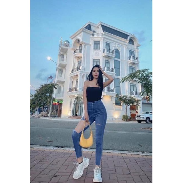 Quần jeans nữ ôm rách đùi 💖FREESHIP💖 Quần bò ôm co giãn rách to cá tính AD22