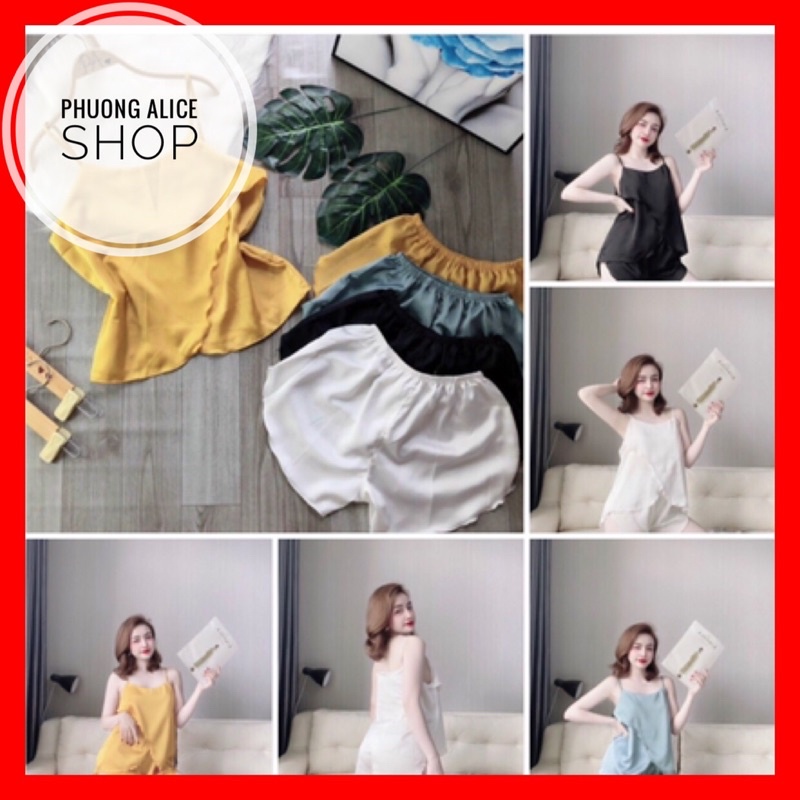 Đồ ngủ sexy nữ, Bộ đồ ngủ hai dây, Bộ ngủ đùi satin loại một mềm mịn mát