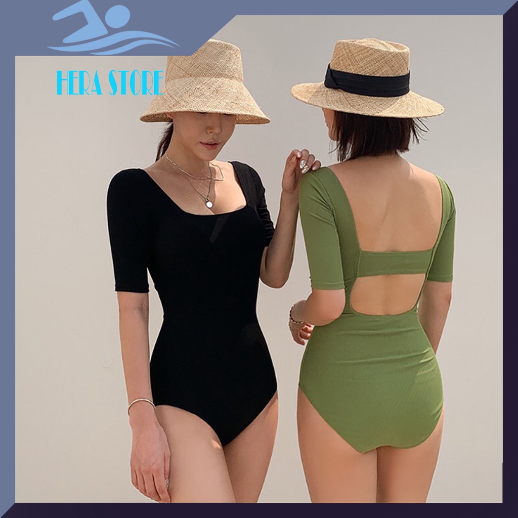 Bikini tắm biển một mảnh trơn màu, tay lỡ STORE HERA BK09