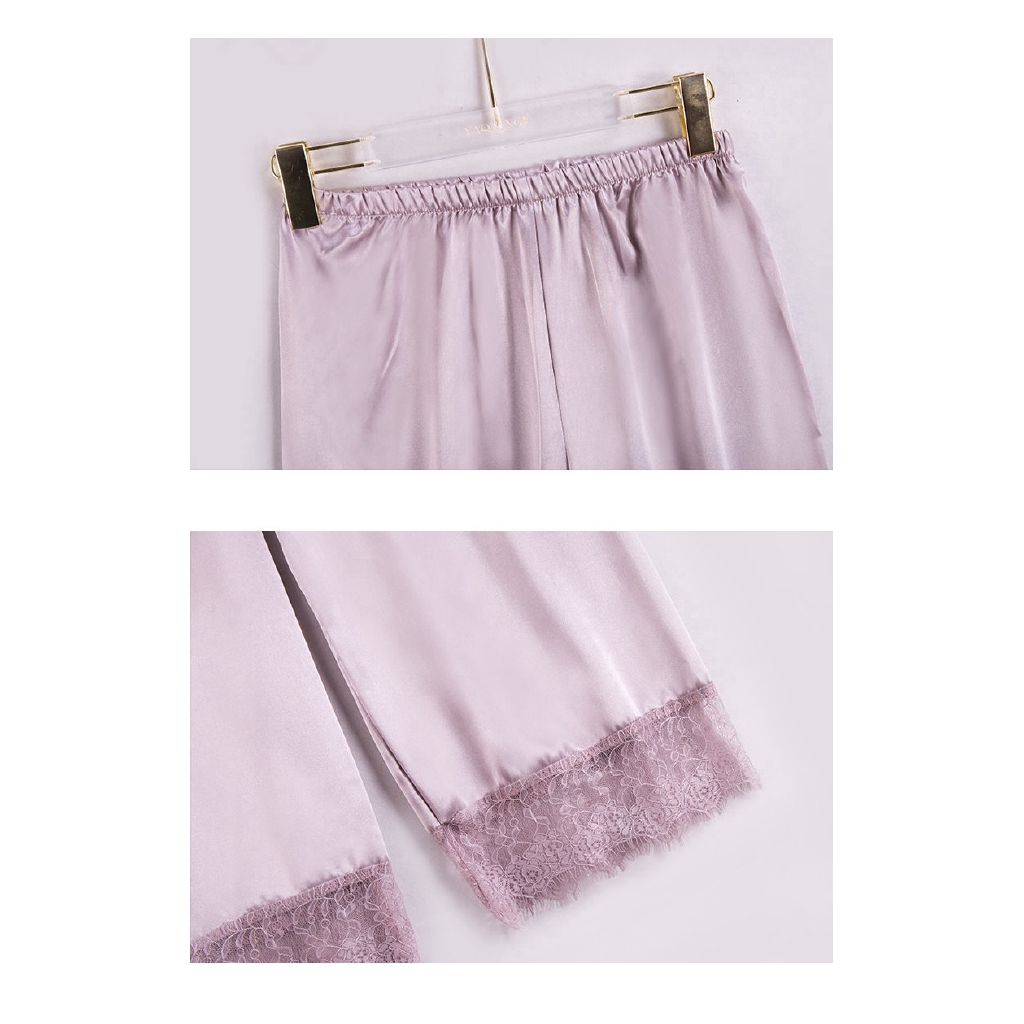 Set Đồ Ngủ Vải Satin Phối Ren Thời Trang Quyến Rũ Cho Nữ