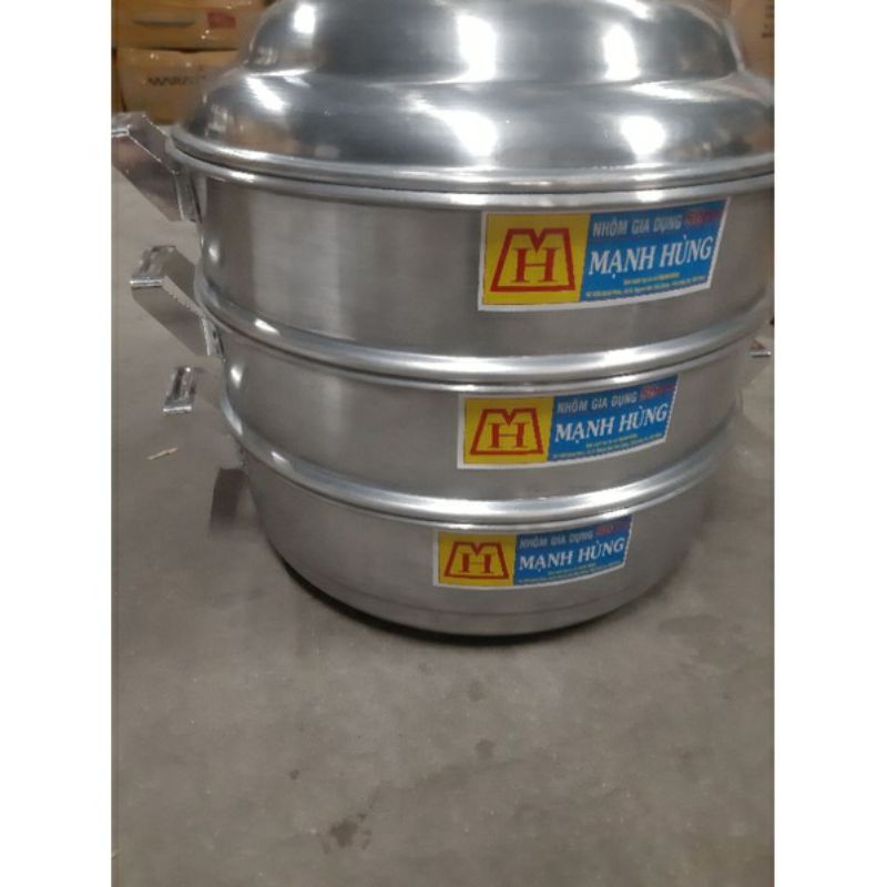 Bộ xửng hấp nhôm Mạnh Hùng 3 tầng size 42,bộ xửng hấp bánh 3 tầng ,xửng hấp bánh bao,rau,hải sản