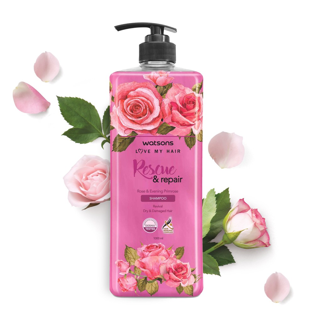 Dầu Gội Watsons Love My Hair Rose Water &amp; Evening Primrose Shampoo Suôn Mượt Mà 1000ml