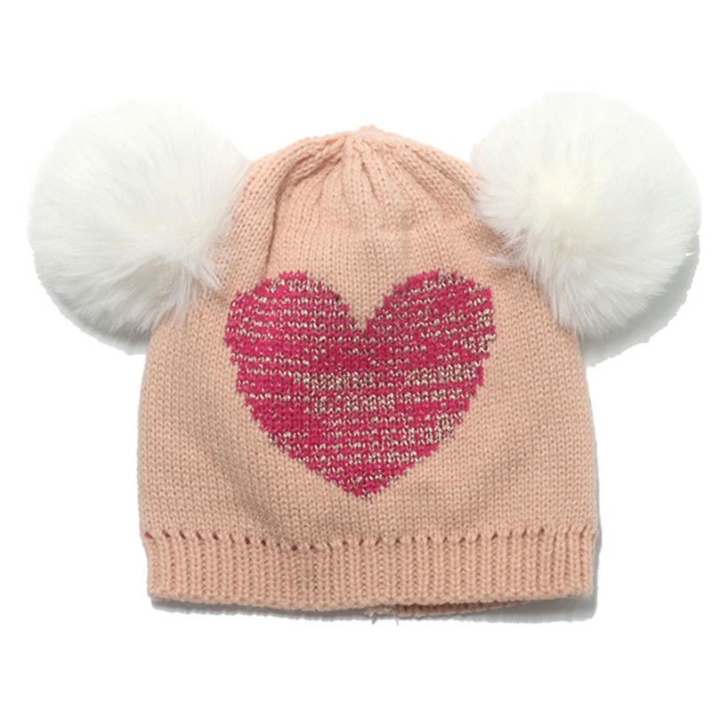 Mũ Len Beanie Dệt Kim Đính 2 Quả Bông Bảo Vệ Tai Thời Trang Thu Đông Cho Bé