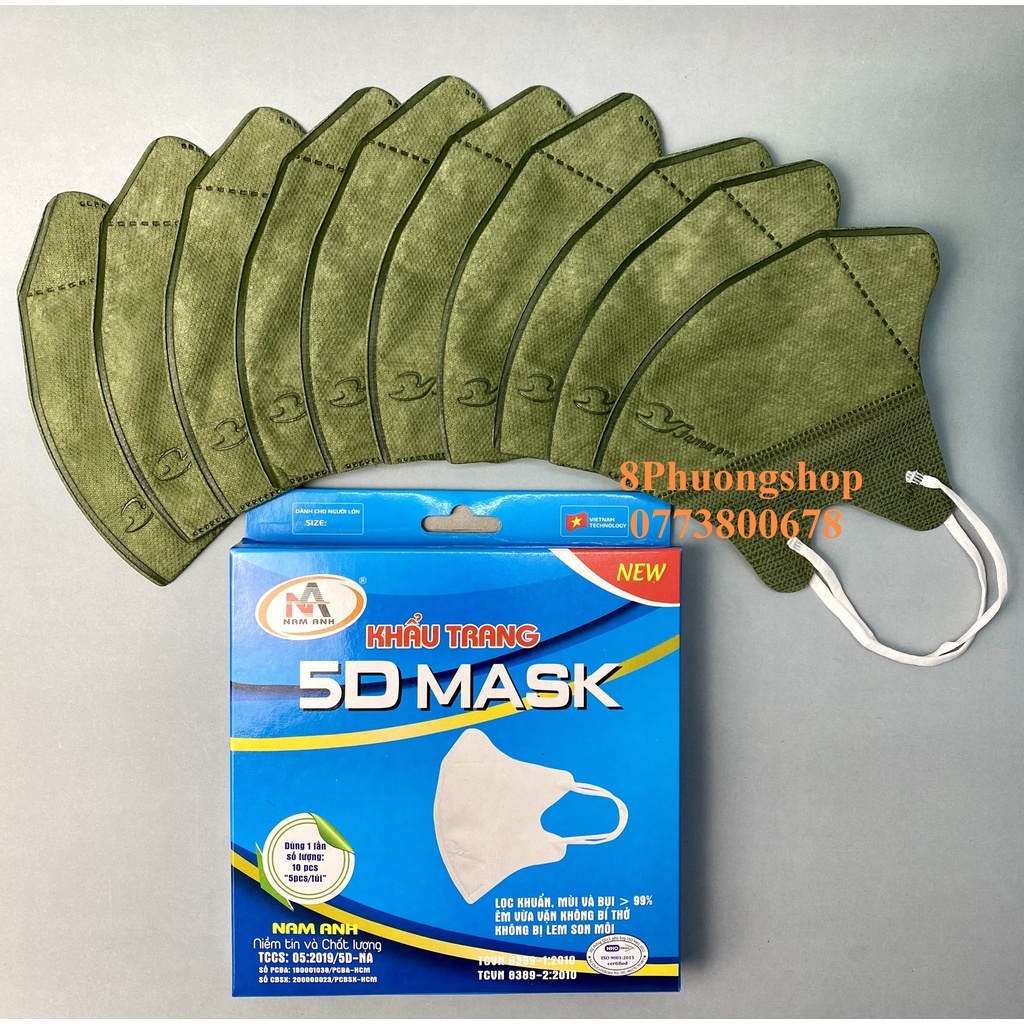 Khẩu trang FAMAPRO 5D NAM ANH Kháng Khuẩn 10 cái/ hộp Xanh Rêu, Xanh Navy, Xám,Trắng, Hồng, Xanh Y Tế, Vàng Nhạt, Đen
