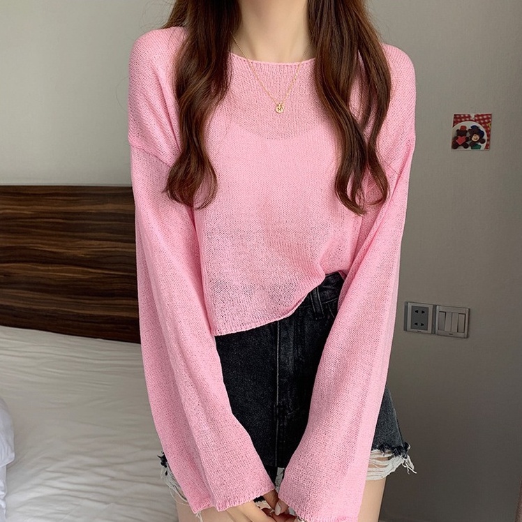 Áo thun ZHELIHANGFEI vải dệt kim tay dài dáng rộng chống nắng thời trang trẻ trung