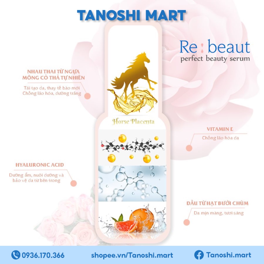 Serum dưỡng trắng da cao cấp Re:beaut Perfect Beauty chứa Nhau thai Ngựa làm giảm sạm nám Nhật Bản 20ml