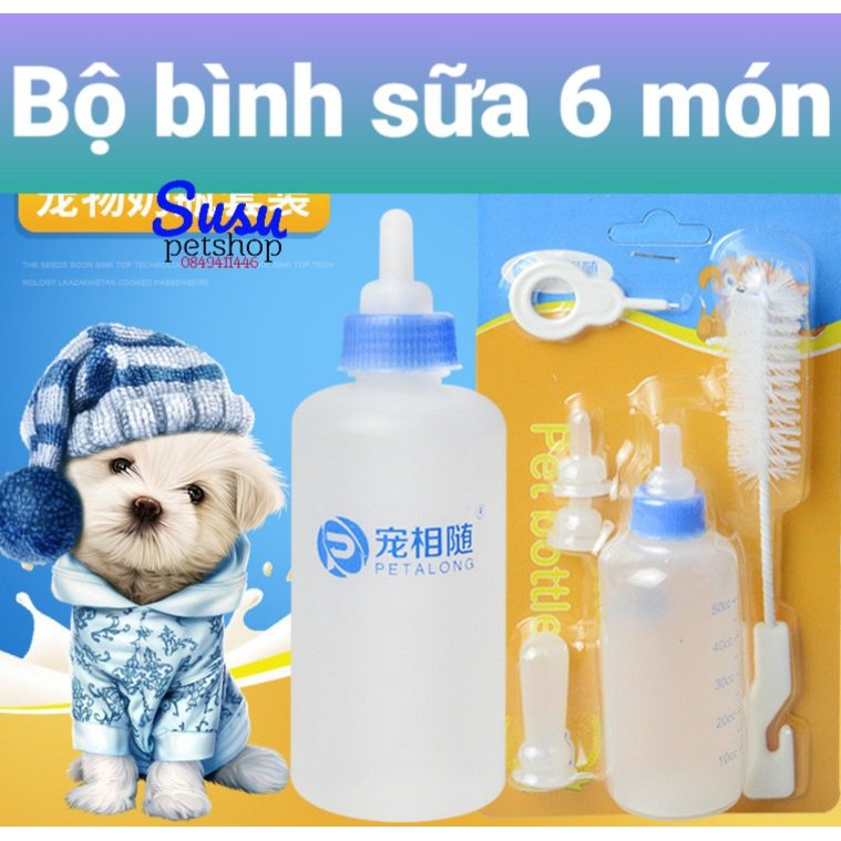 Bộ bình sữa 6 món Silicon cho Chó, mèo