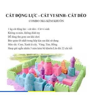 Combo 3kg cát động lực Kèm 16 khuôn lâu đài 10 khuôn khủng long - Cát vi sinh không dính tay, không ra màu -UtNho