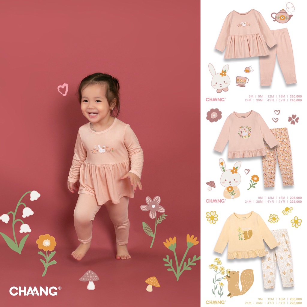 Bộ dài tay cotton trẻ em mềm mại cao cấp họa tiết autumn park Chaang