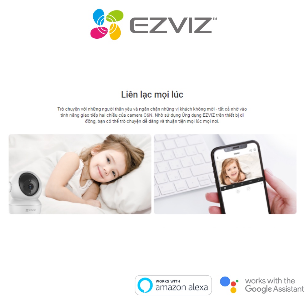 Camera EZVIZ C6N, wifi trong nhà, quay quét 360 độ, độ phân giải 1080p