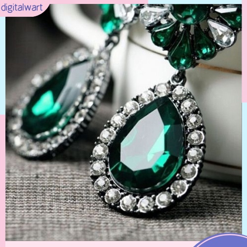 Hoa tai giọt nước đính đá màu xanh phong cách vintage