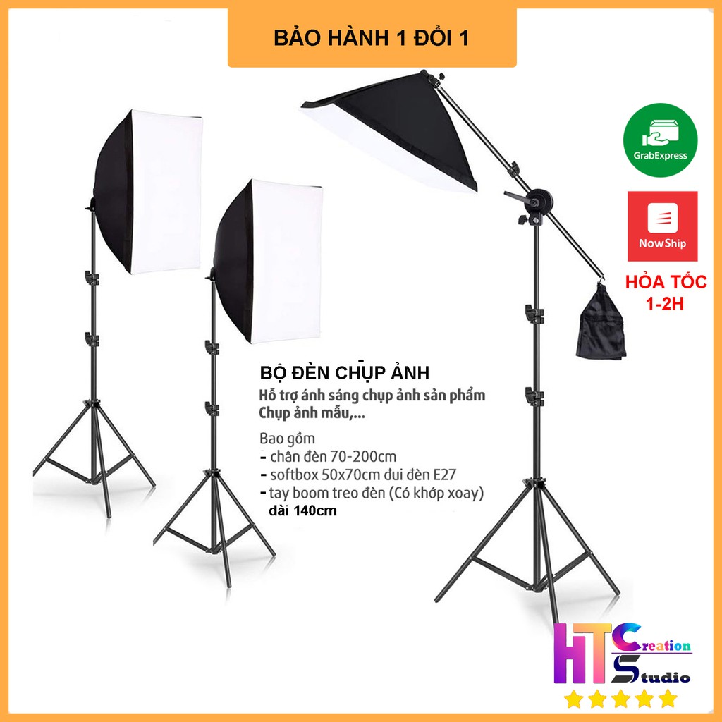 Bộ đèn chụp ảnh sản phẩm, đèn studio, quay phim, livestream chuyên nghiệp, Chân đèn cao 2m kèm Softbox 50x70cm