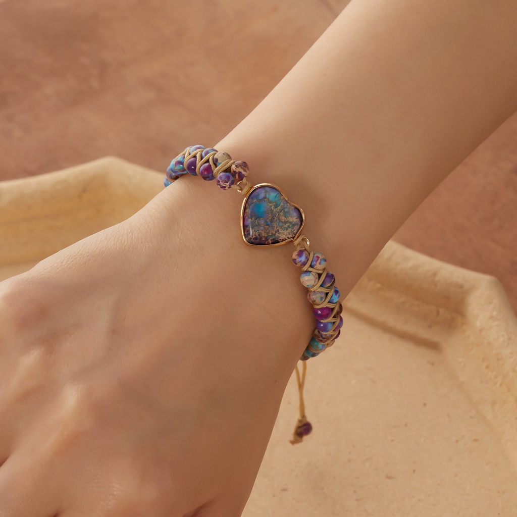 Vòng đeo tay RINHOO FRIENDSHIP chuỗi hạt đá mặt trái tim thời trang cho nữ