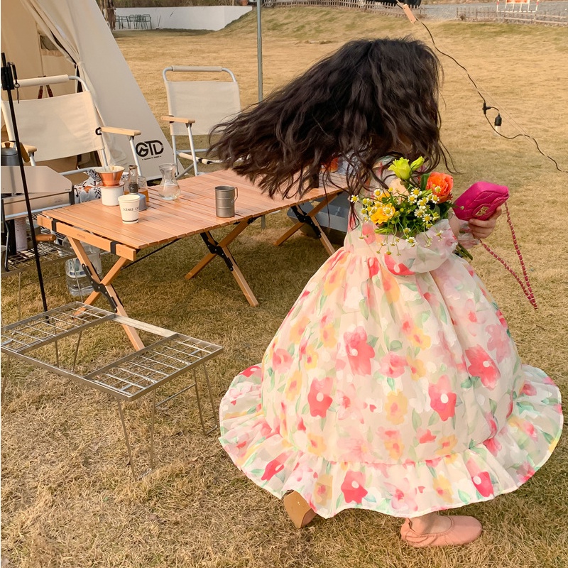 Đầm Tay Ngắn Họa Tiết Tranh Sơn Dầu Thời Trang Mùa Hè Dành Cho Bé Gái