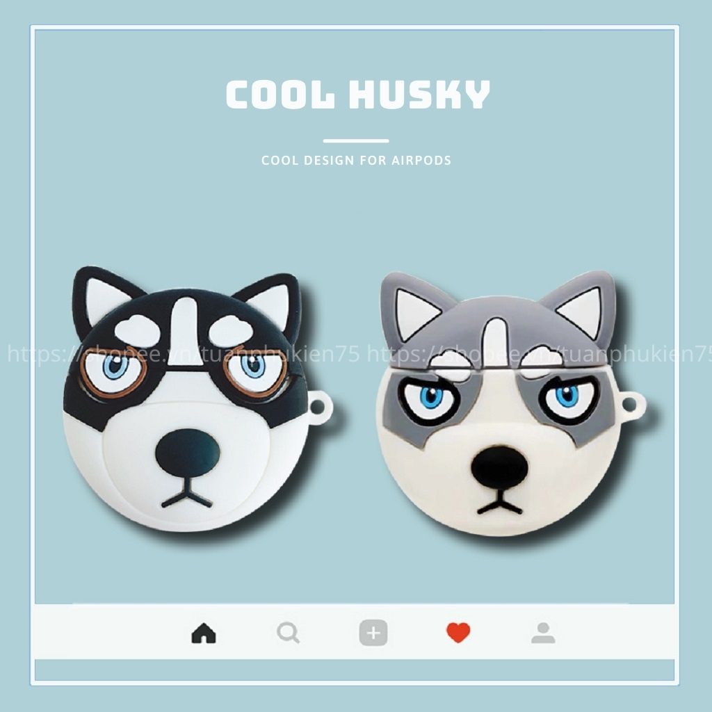 Airpods Case ⚡Freeship ⚡ VỎ BỌC AIRPODS COOL HUSKY Case Tai Nghe Không Dây Airpods 1/ 2/ i12/ Pro