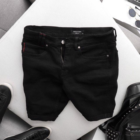 Quần Đùi Jean Nam, Quần Short Jean Nam BOUTON Màu Đen Trơn, Form Skinny, Co Giãn QSEC0004 160STORE.