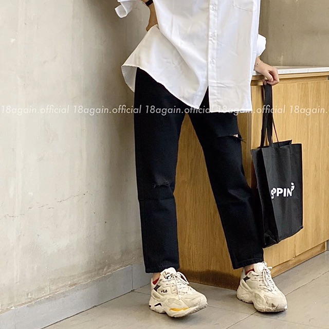 Quần Baggy Không Giãn Nam/Nữ - 3 Màu - Lưng Cao Siêu Đẹp - Rách Đùi L Và Gối Ngang | BigBuy360 - bigbuy360.vn