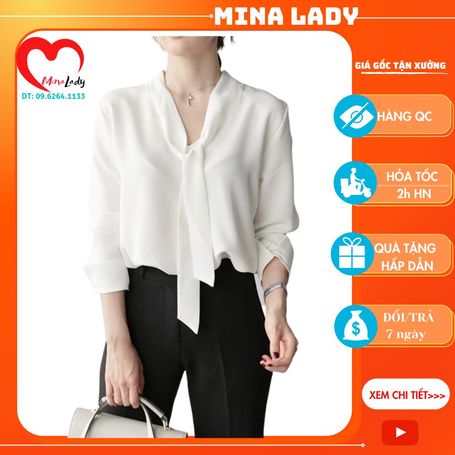 Áo sơ mi trắng cát hàn không nhăn - BUỘC DÂY CỔ