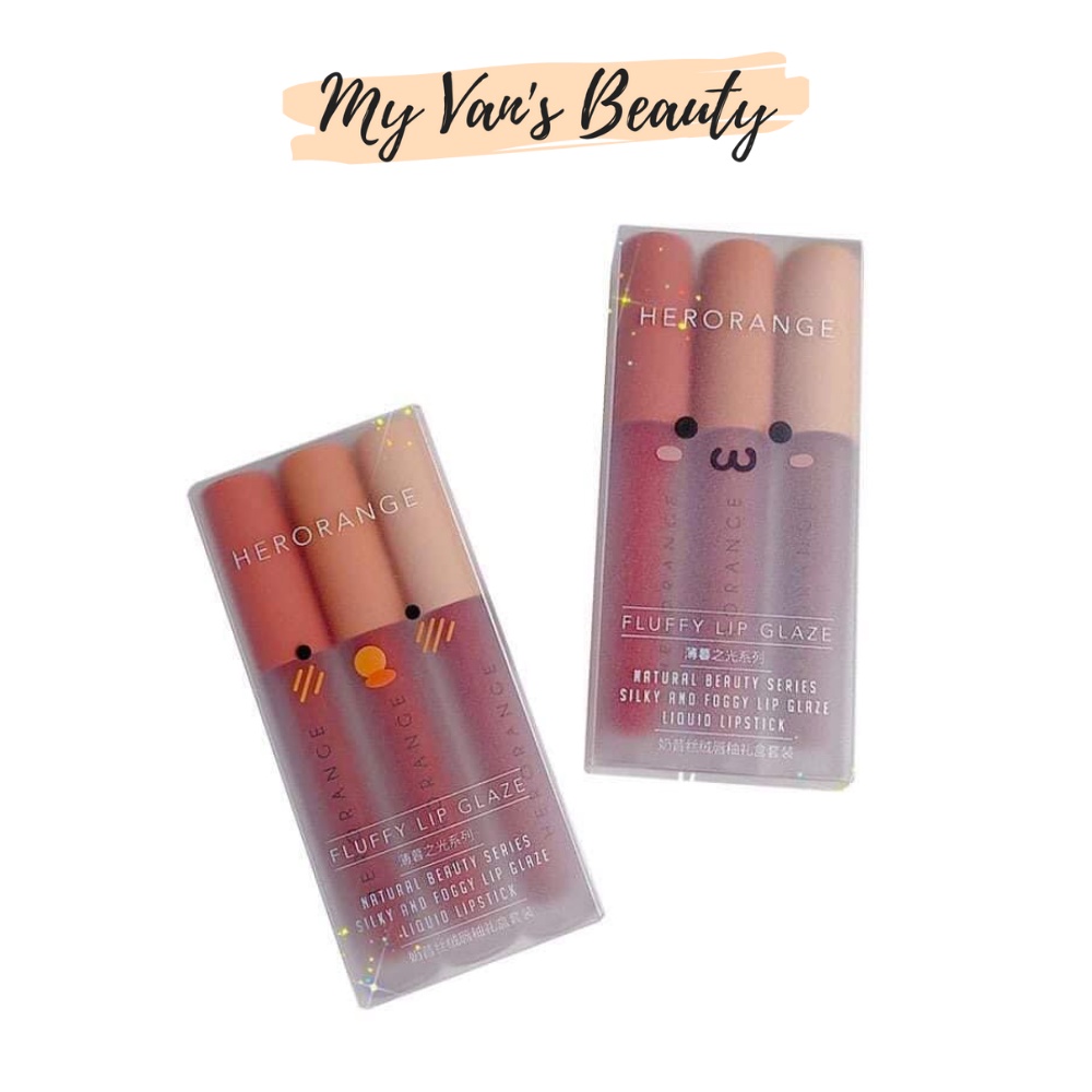 Set 3 son kem lì Herorange Fluffy Lip Glaze mềm mại, mượt như nhung - MY VANS BEAUTY