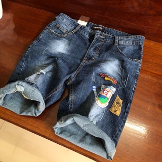 Quần short jean nam phối rách