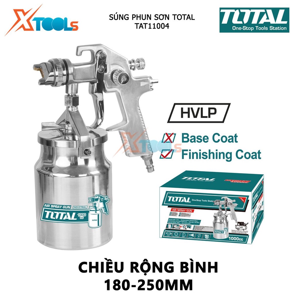 Máy phun sơn dùng khí nén TOTAL TAT11004 | súng phun sơn đầu phun tiêu chuẩn 1.4mm chiều rộng bình 180 - 250mm dung tích