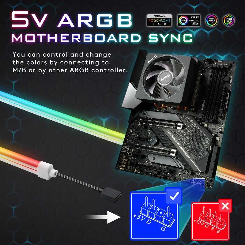 Ezdiy-fab Bộ Dải Đèn led Cho Bảng Mạch pc 5v argb Kèm Kẹp Gắn 1x 1m