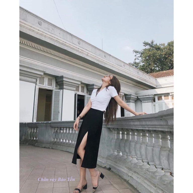 Chân váy dài 70cm xẻ đùi cao sexy(sẵn size) - M27