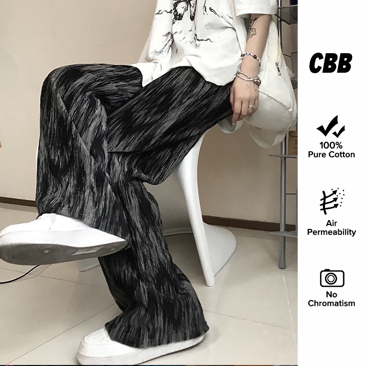 Porozi  Quần dài  lưng cao dáng rộng vải mỏng phối màu nhuộm độc đáo với 4 màu tuỳ chọn kiểu Hàn Quốc