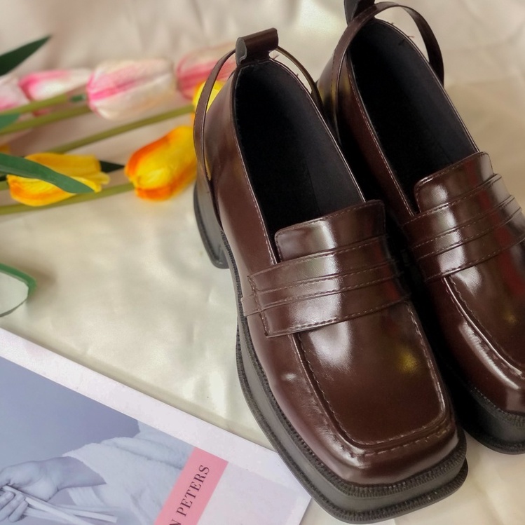 Giày Lolita Nữ Ulzzang Vintage, Giày Oxford Da PU Mũi Vuông, Đế Vuông Cao 7cm Phong Cách Retro Hàn Quốc- Iclassy_shoes