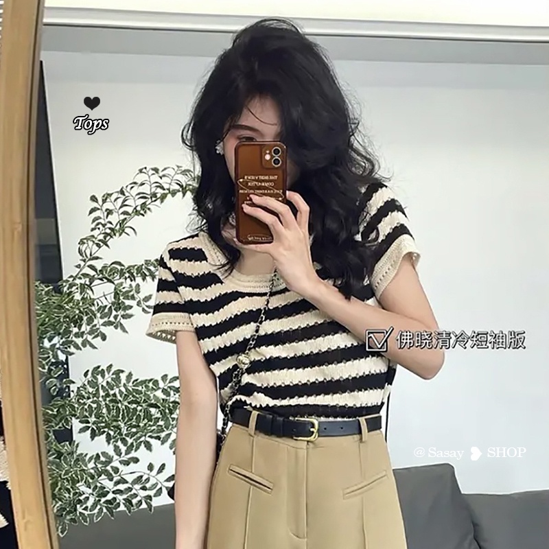 QADCOL  Áo Dệt Kim Ngắn Tay Thời Trang Mùa Hè Hàn Quốc Cho Nữ