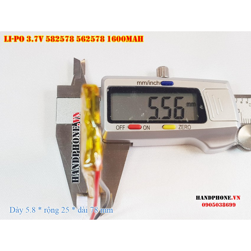 Pin Li-Po 3.7V 1600mAh 582578 602580 (Lithium Polymer) cho loa Bluetooth, Camera Hành Trình, Thiết bị Y Tế, bàn phím