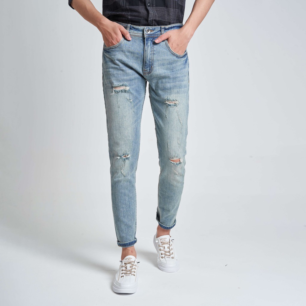 Quần Jean Nam Đẹp Chất Bò Local Brand KRIK Dáng Slimfit Màu Xanh Rách Xước QJ1003 | BigBuy360 - bigbuy360.vn