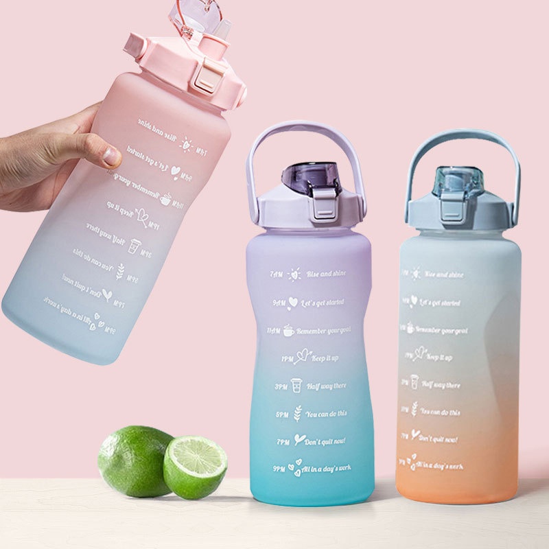 Bình nước 2 lít - Bình đựng nước có vạch báo giờ kèm ống hút tiện lợi (BN2L)