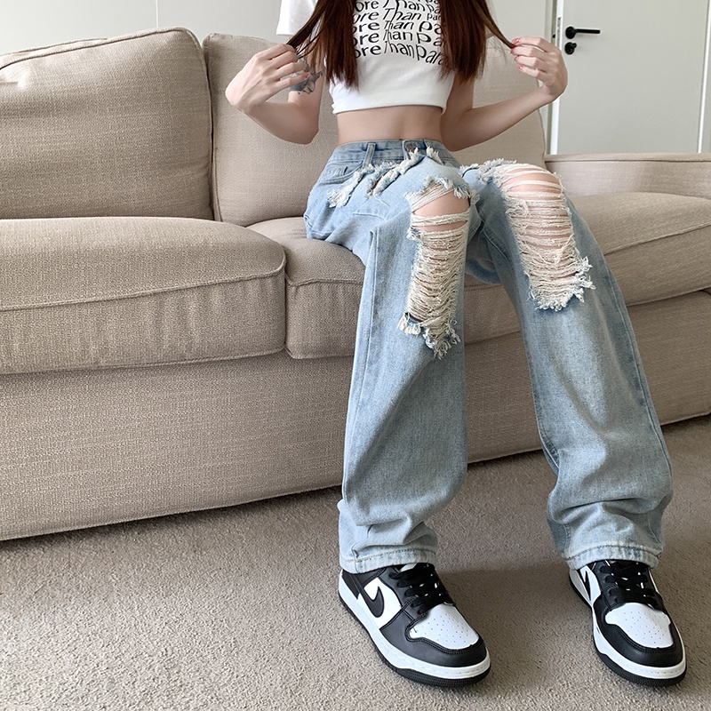 Quần Jeans Nữ Dài Lưng Cao Ống Rộng Thời Trang Hàn