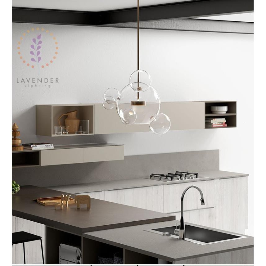 Đèn thả chao cầu thủy tinh trắng đui đồng ( Đã gồm bóng)