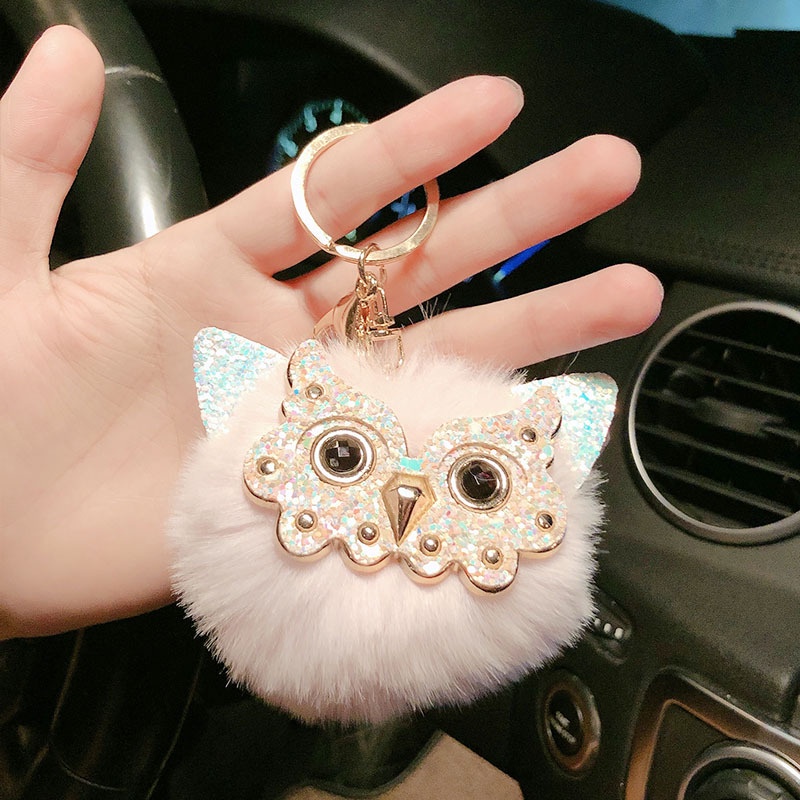 Móc Khóa Hình Cú Đính Banh Lông Dễ Thương