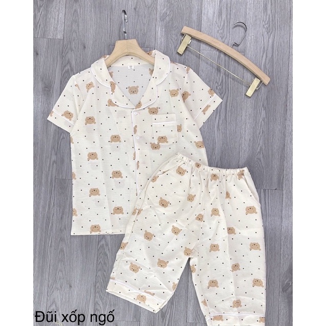 Bộ pijamas nữ chất đũi xốp hoạ tiết hàng thiết kế cao cấp, Đồ ngủ mặc nhà nữ xinh